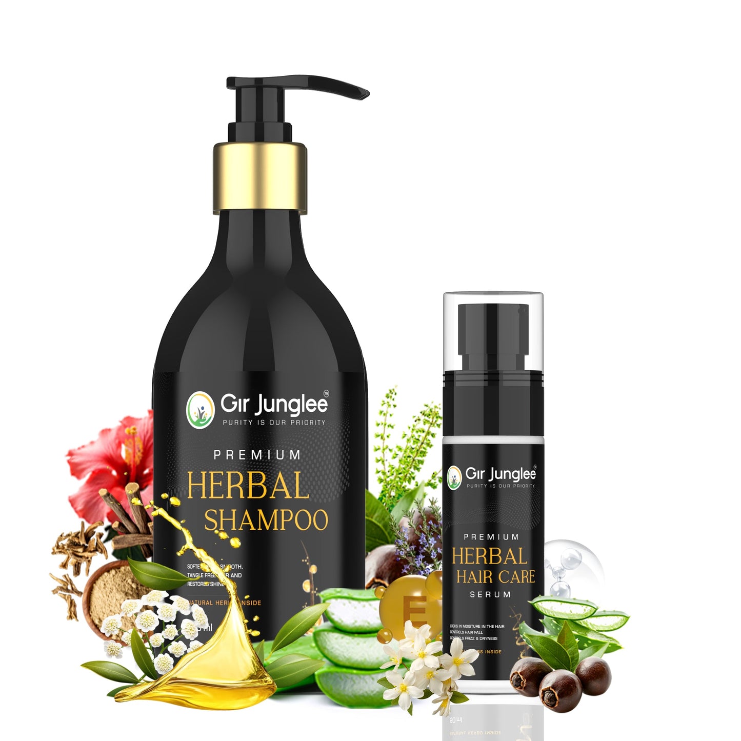 Premium Herbal Shampoo+ Serum Combo - Gir Junglee